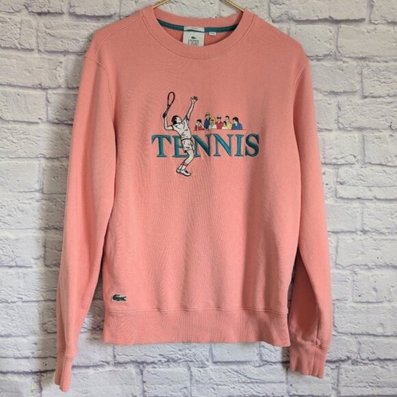 Lacoste Live Retro Tennis Sweatshirt M Peach Pink Embroidered 80s 90s Preppy - Picture 2 of 7